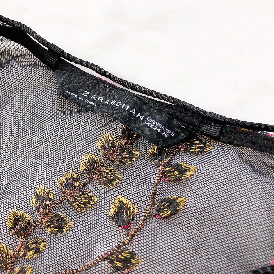 ZARA(ザラ)のZARA WOMAN 刺繍　レース　花柄　ワンピース　タッセル　ブラック　S相当 レディースのワンピース(ロングワンピース/マキシワンピース)の商品写真