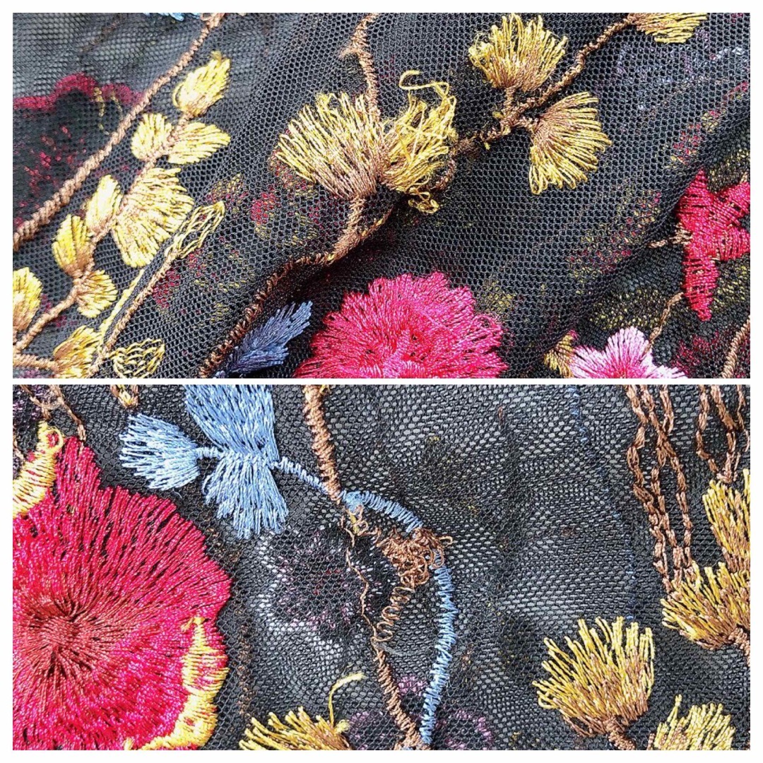 ZARA(ザラ)のZARA WOMAN 刺繍　レース　花柄　ワンピース　タッセル　ブラック　S相当 レディースのワンピース(ロングワンピース/マキシワンピース)の商品写真