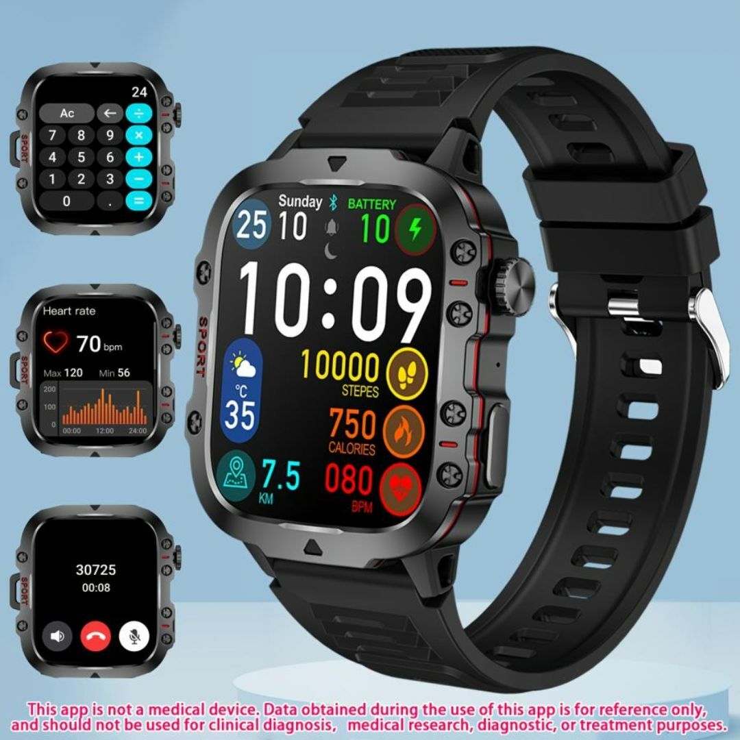 スマートウオッチ黒　大画面1.96Line/通話/血中酸素/血圧心拍/体温/睡眠 メンズの時計(腕時計(デジタル))の商品写真