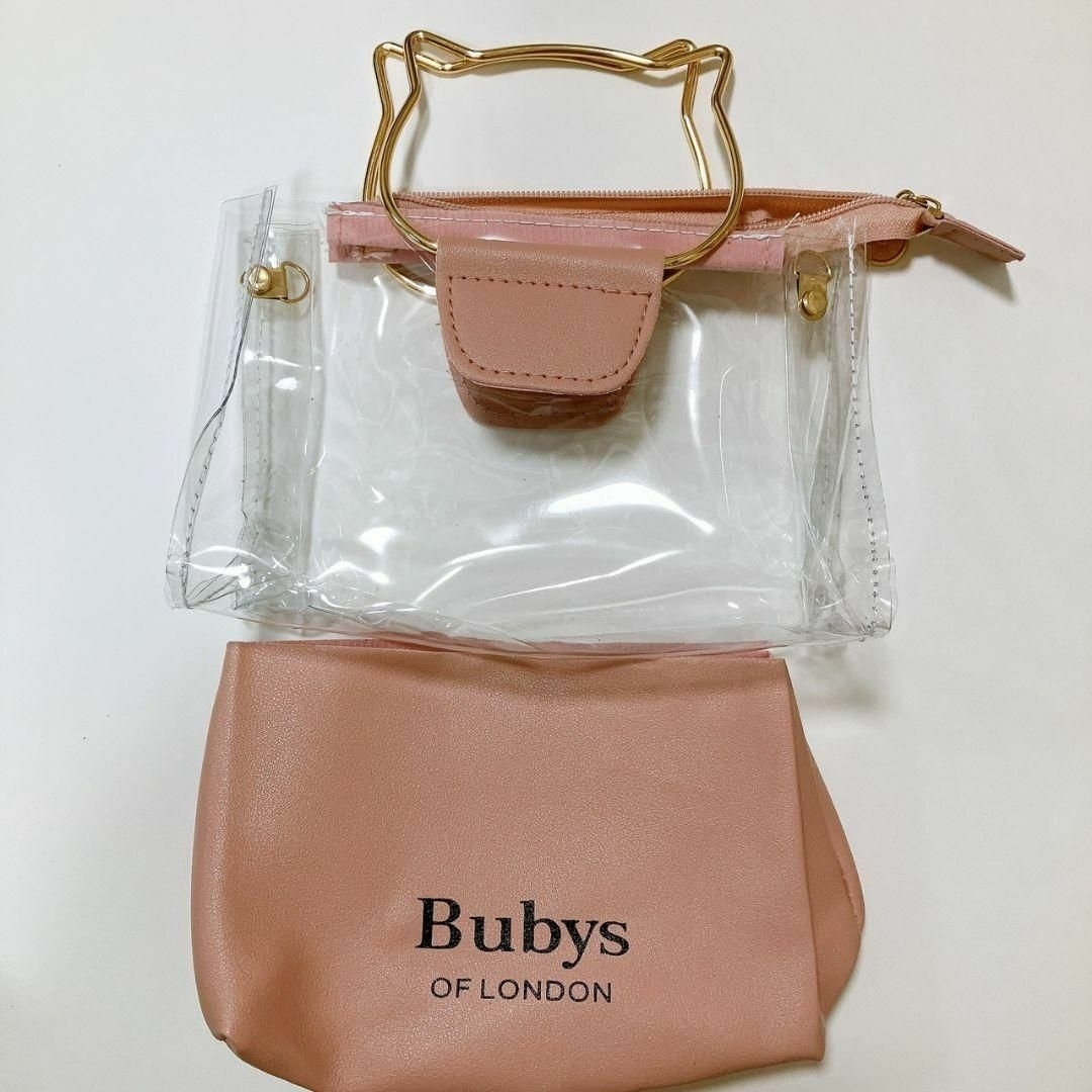 ショルダーバッグ　ハンドバッグ　クリア　ピンク　猫　2WAY　チェーン　ミニ レディースのバッグ(ショルダーバッグ)の商品写真