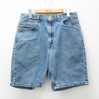 リーバイス(Levi's)のW33★古着 リーバイス Levis 505 ショート パンツ ショーツ メンズ 00年代 00s コットン 紺 ネイビー デニム 24apr16 中古 ボトムス 短パン ショーパン ハーフ(ワークパンツ/カーゴパンツ)