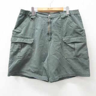 W38★古着 キャンパス ショート パンツ ショーツ メンズ ダック地 コットン 緑系 グリーン 24apr16 中古 ボトムス 短パン ショーパン ハーフ(ワークパンツ/カーゴパンツ)