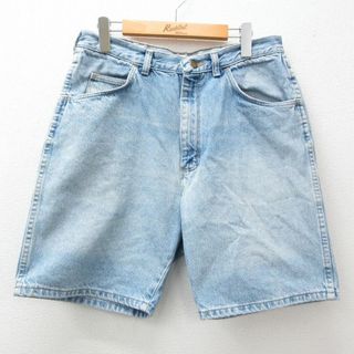 ラングラー(Wrangler)のW32★古着 ラングラー Wrangler ショート パンツ ショーツ メンズ 紺 ネイビー デニム 24apr16 中古 ボトムス 短パン ショーパン ハーフ(ワークパンツ/カーゴパンツ)