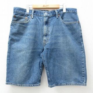 リーバイス(Levi's)のW39★古着 リーバイス Levis 505 ショート パンツ ショーツ メンズ ヒゲ コットン 紺 ネイビー デニム 24apr16 中古 ボトムス 短パン ショーパン ハーフ(ワークパンツ/カーゴパンツ)