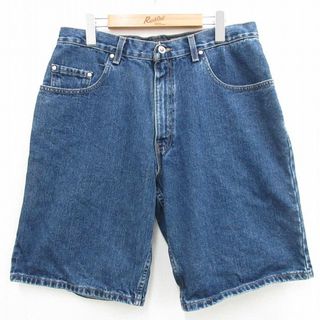 リーバイス(Levi's)のW34★古着 リーバイス Levis ショート パンツ ショーツ メンズ 00年代 00s シルバータブ コットン 紺 ネイビー デニム 【spe】 24apr16 中古 ボトムス 短パン ショーパン ハーフ(ワークパンツ/カーゴパンツ)