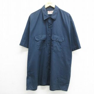 ディッキーズ(Dickies)のXL★古着 ディッキーズ Dickies 半袖 ワーク シャツ メンズ 大きいサイズ ロング丈 紺 ネイビー 24apr16 中古 トップス(シャツ)