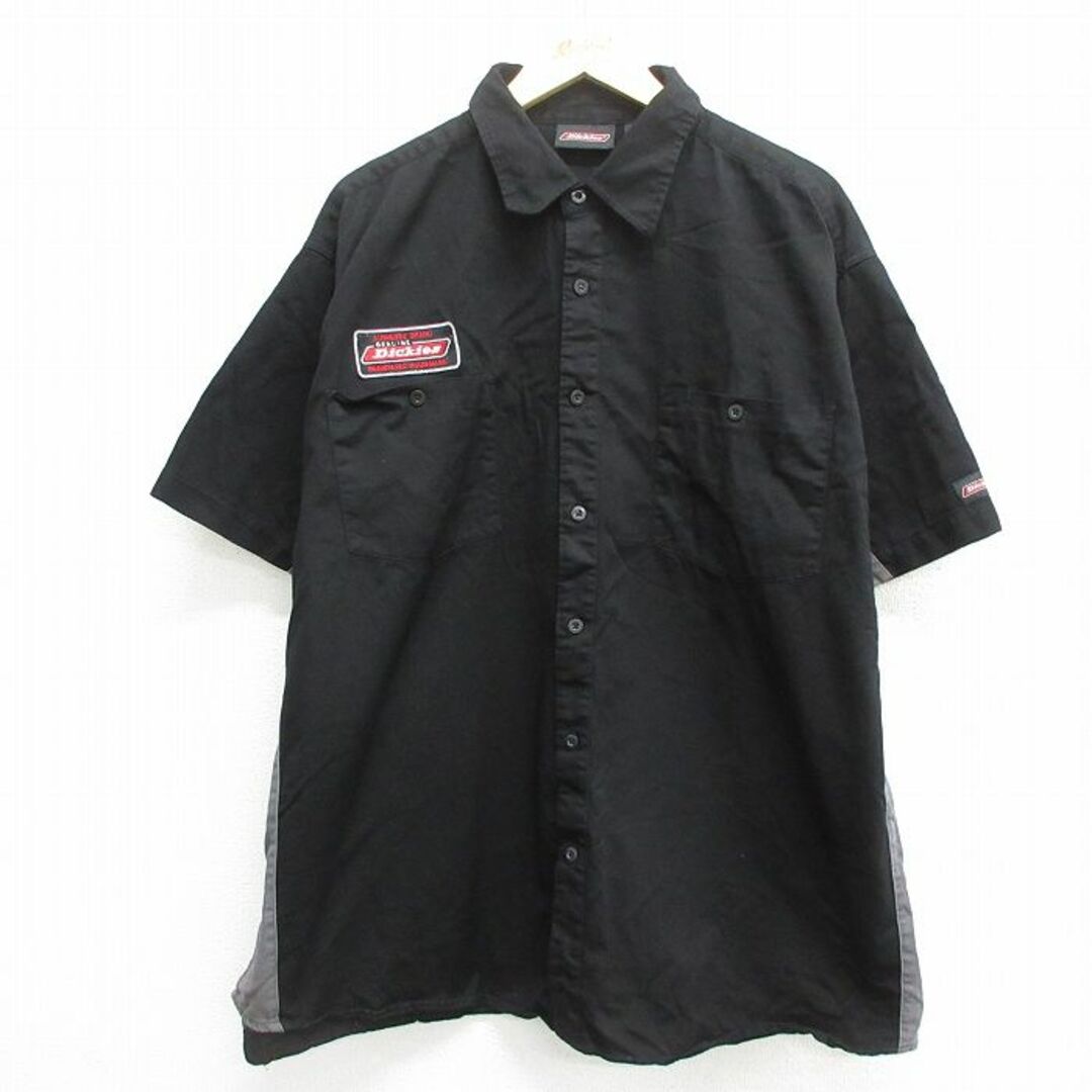 Dickies(ディッキーズ)のXL★古着 ディッキーズ Dickies 半袖 ワーク シャツ メンズ 大きいサイズ ロング丈 コットン 黒他 ブラック 24apr16 中古 トップス メンズのトップス(シャツ)の商品写真