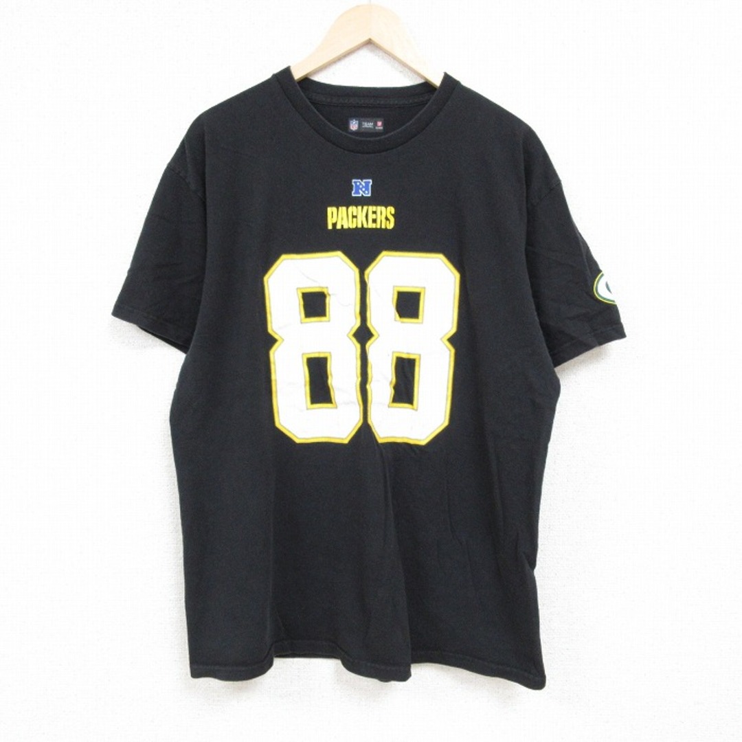 XL★古着 半袖 Tシャツ メンズ NFL グリーンベイパッカーズ ジャーマイケルフィンリー 88 コットン クルーネック 黒 ブラック アメフト スーパーボウル 24apr16 中古 メンズのトップス(Tシャツ/カットソー(半袖/袖なし))の商品写真