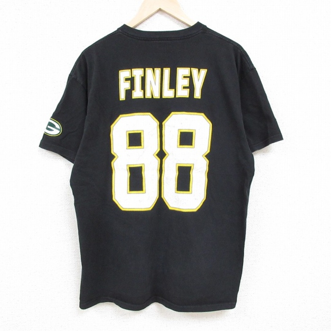 XL★古着 半袖 Tシャツ メンズ NFL グリーンベイパッカーズ ジャーマイケルフィンリー 88 コットン クルーネック 黒 ブラック アメフト スーパーボウル 24apr16 中古 メンズのトップス(Tシャツ/カットソー(半袖/袖なし))の商品写真