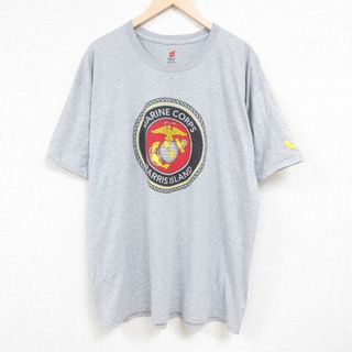 ヘインズ(Hanes)のXL★古着 ヘインズ Hanes 半袖 Tシャツ メンズ MCRD パリスアイランド 大きいサイズ クルーネック 薄グレー 霜降り 24apr16 中古(Tシャツ/カットソー(半袖/袖なし))