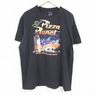 ディズニー(Disney)のXL★古着 半袖 Tシャツ メンズ ディズニー DISNEY ピクサー トイストーリー ピザプラネット 大きいサイズ コットン クルーネック 黒 ブラック 24apr16 中古(Tシャツ/カットソー(半袖/袖なし))