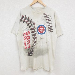 XL★古着 リキッドブルー 半袖 Tシャツ メンズ MLB シカゴカブス 大きいサイズ コットン クルーネック ベージュ他 カーキ タイダイ メジャーリーグ ベースボール 野球 24apr16 中古(Tシャツ/カットソー(半袖/袖なし))