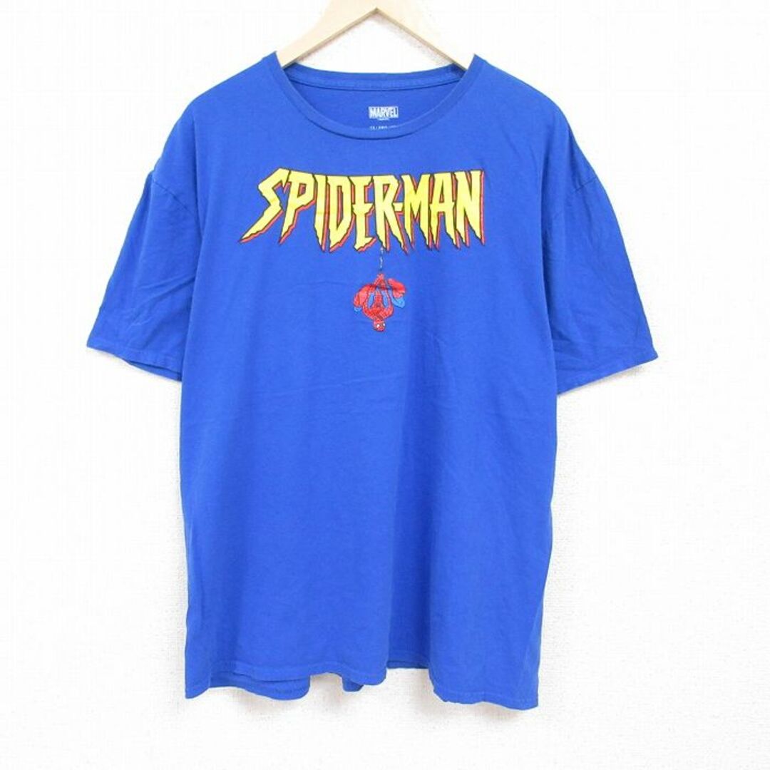 MARVEL(マーベル)のXL★古着 半袖 Tシャツ メンズ マーベル スパイダーマン 大きいサイズ コットン クルーネック 青 ブルー 24apr16 中古 メンズのトップス(Tシャツ/カットソー(半袖/袖なし))の商品写真