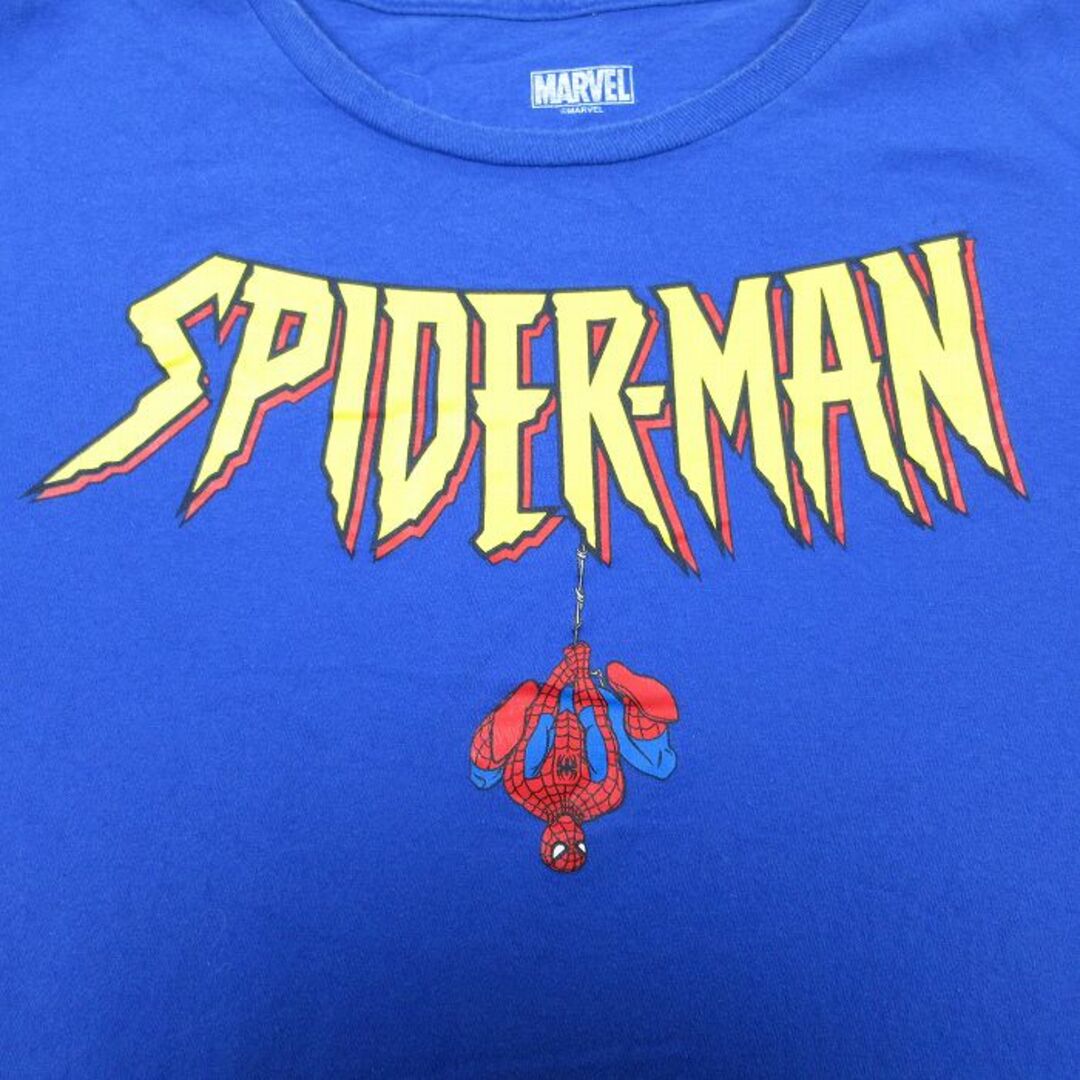 MARVEL(マーベル)のXL★古着 半袖 Tシャツ メンズ マーベル スパイダーマン 大きいサイズ コットン クルーネック 青 ブルー 24apr16 中古 メンズのトップス(Tシャツ/カットソー(半袖/袖なし))の商品写真