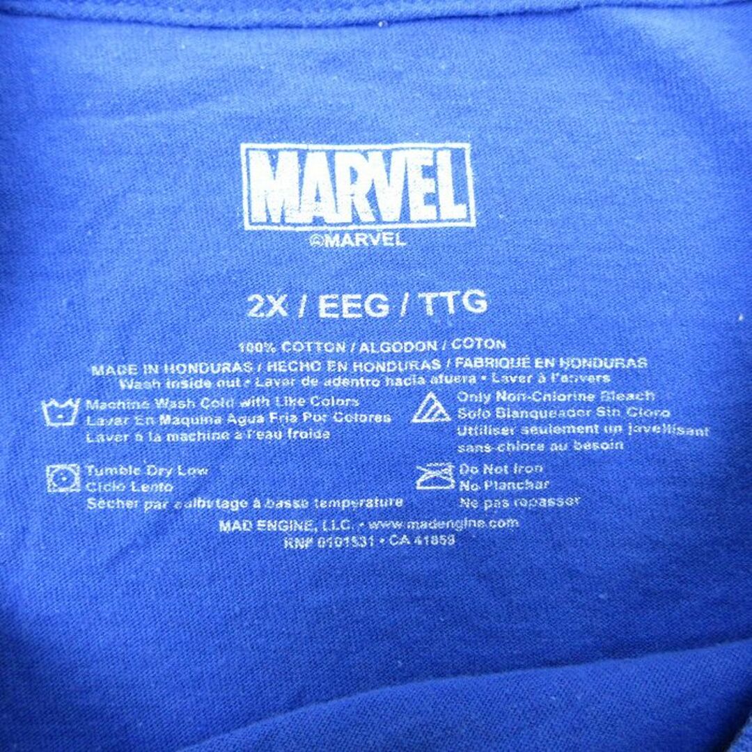 MARVEL(マーベル)のXL★古着 半袖 Tシャツ メンズ マーベル スパイダーマン 大きいサイズ コットン クルーネック 青 ブルー 24apr16 中古 メンズのトップス(Tシャツ/カットソー(半袖/袖なし))の商品写真