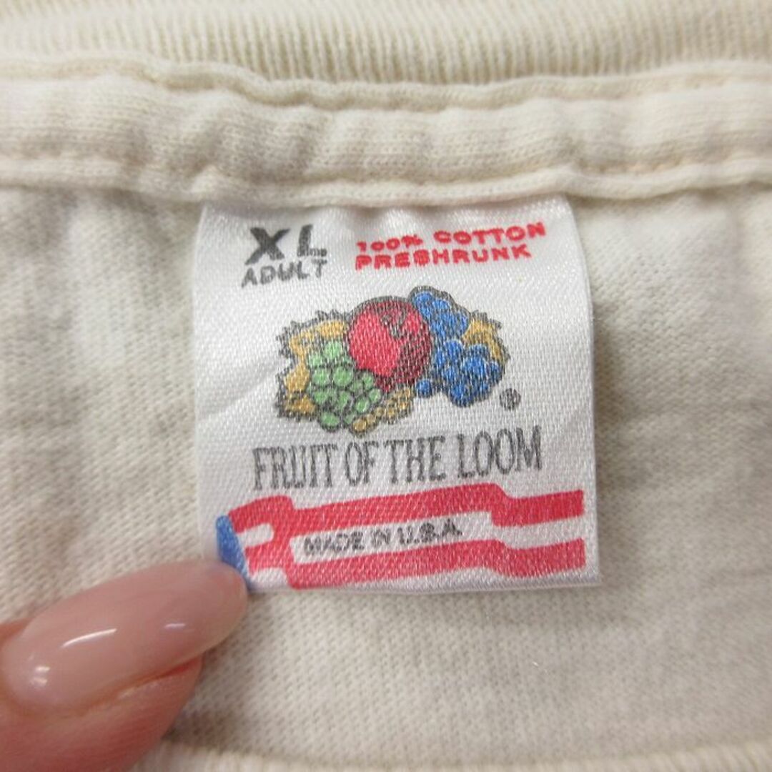 FRUIT OF THE LOOM(フルーツオブザルーム)のXL★古着 フルーツオブザルーム 半袖 ビンテージ Tシャツ メンズ 90年代 90s ソフトボール コンサート コットン クルーネック USA製 生成り 24apr16 中古 メンズのトップス(Tシャツ/カットソー(半袖/袖なし))の商品写真