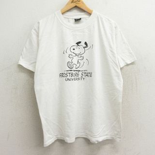 スヌーピー(SNOOPY)のL★古着 MVスポーツ 半袖 ビンテージ Tシャツ メンズ 00年代 00s ピーナッツ スヌーピー SNOOPY コットン クルーネック 白 ホワイト 【spe】 24apr16 中古(Tシャツ/カットソー(半袖/袖なし))