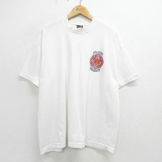 フルーツオブザルーム(FRUIT OF THE LOOM)のXL★古着 フルーツオブザルーム 半袖 ビンテージ Tシャツ メンズ 90年代 90s 消防署 大きいサイズ クルーネック USA製 白 ホワイト 24apr16 中古(Tシャツ/カットソー(半袖/袖なし))