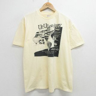 XL★古着 ヘインズ Hanes 半袖 ビンテージ Tシャツ メンズ 90年代 90s 気球 コットン クルーネック USA製 薄黄系 イエロー 24apr16 中古