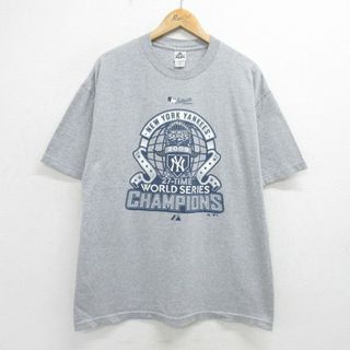 XL★古着 半袖 ビンテージ Tシャツ メンズ 00年代 00s MLB ニューヨークヤンキース 大きいサイズ クルーネック グレー 霜降り メジャーリーグ ベースボール 野球 24apr16 中古(Tシャツ/カットソー(半袖/袖なし))