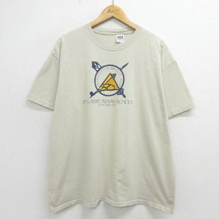 XL★古着 半袖 ビンテージ Tシャツ メンズ 00年代 00s セントラブレインディアンスクール 大きいサイズ コットン クルーネック ベージュ カーキ 24apr16 中古(Tシャツ/カットソー(半袖/袖なし))