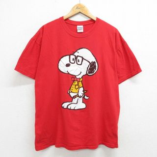 XL★古着 半袖 ビンテージ Tシャツ メンズ 00年代 00s ピーナッツ スヌーピー SNOOPY 大きいサイズ コットン クルーネック 赤 レッド 24apr16 中古