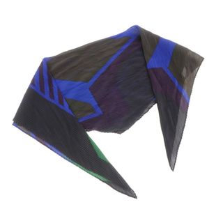 【中古】ミー イッセイミヤケ me ISSEY MIYAKE ポリエステル系 プリーツ ストール ブラックxブルー【レディース】(ストール/パシュミナ)