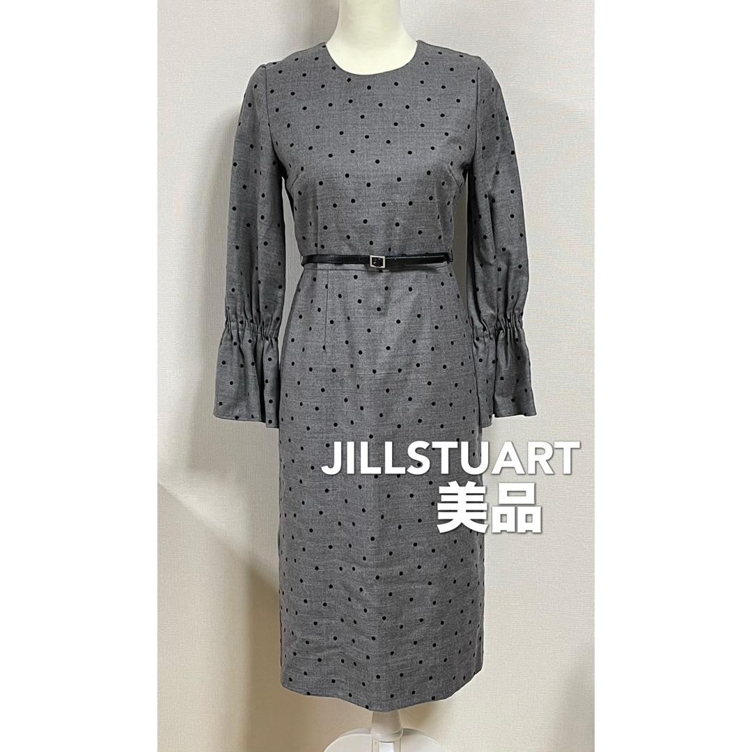 JILLSTUART(ジルスチュアート)のJILL STUART ジルスチュアート　ベルト付き　ワンピース　グレー　美品 レディースのワンピース(ひざ丈ワンピース)の商品写真