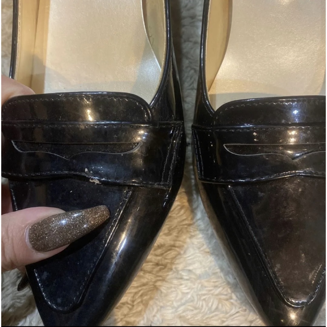 パンプス ブラック チャンキーヒール ローヒール ポインテッドトゥ レディースの靴/シューズ(ハイヒール/パンプス)の商品写真