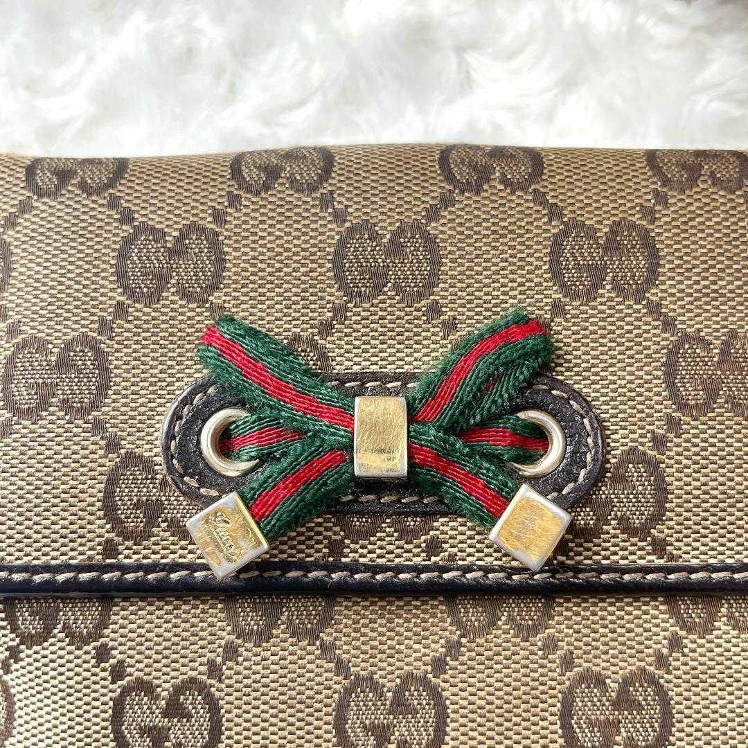 GUCCI 折り財布 キャンバス リボン シェリーライン レザー グッチ GG GUCCI 折り財布 キャンバス リボン シェリーライン レザー グッチ GG