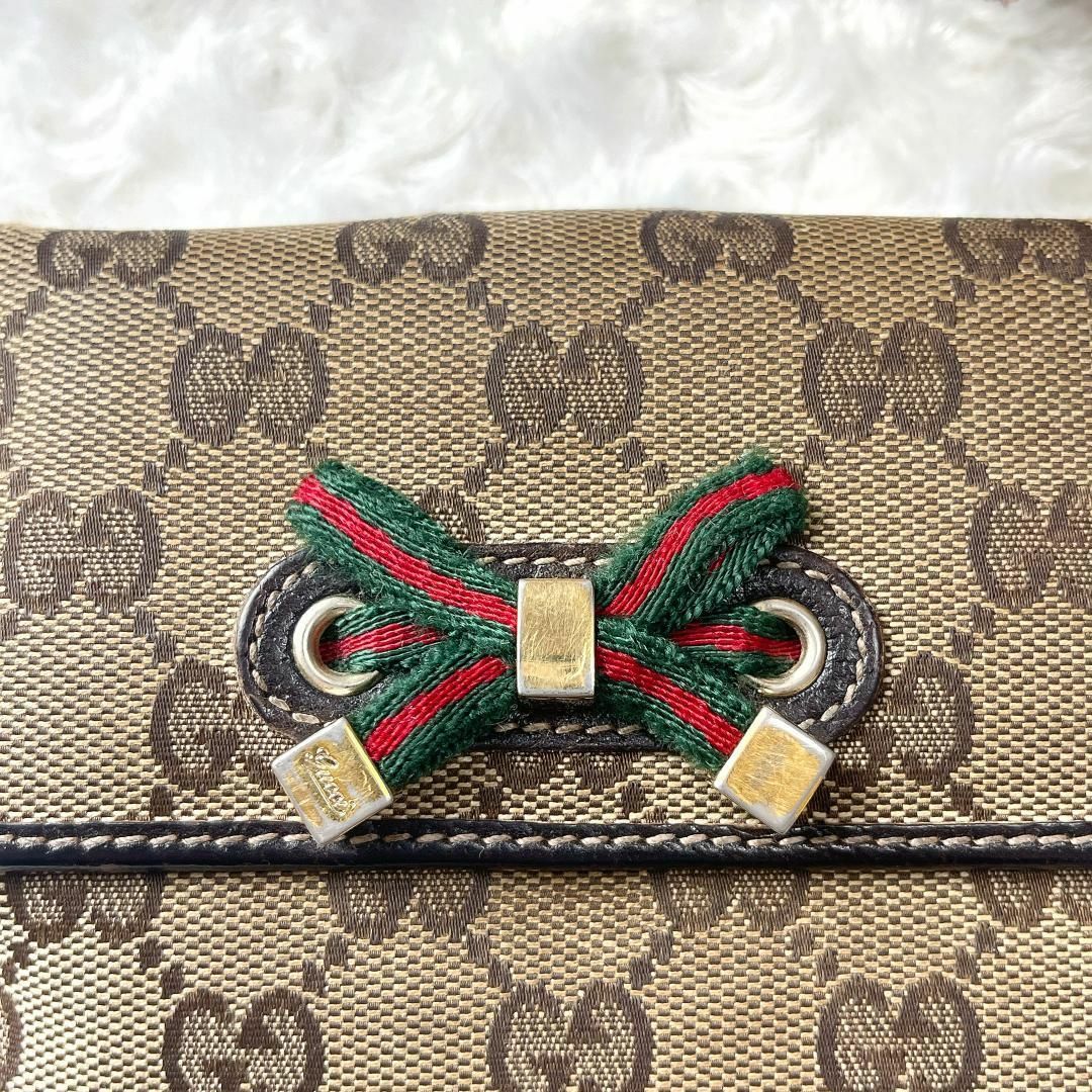 Gucci(グッチ)のGUCCI 折り財布 キャンバス リボン シェリーライン レザー グッチ GG レディースのファッション小物(財布)の商品写真