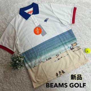 ビームスゴルフ(BEAMSGOLF)の新品 BEAMS GOLF ビームスゴルフ半袖ポロシャツ 海岸柄 M(ウエア)