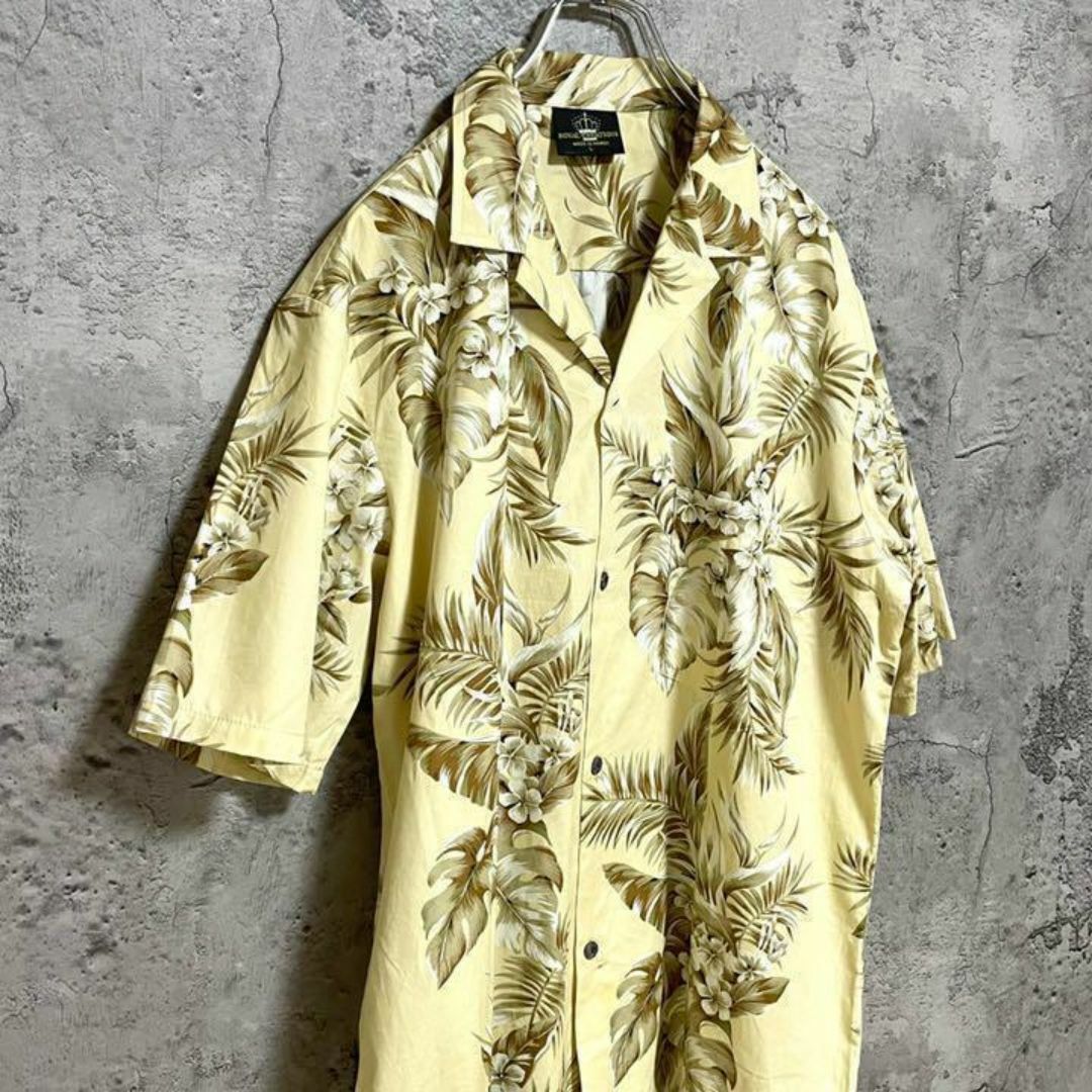 ヴィンテージ　アロハシャツ　オープンカラー　イエロー系　ボタニカル柄　花柄 メンズのトップス(Tシャツ/カットソー(半袖/袖なし))の商品写真
