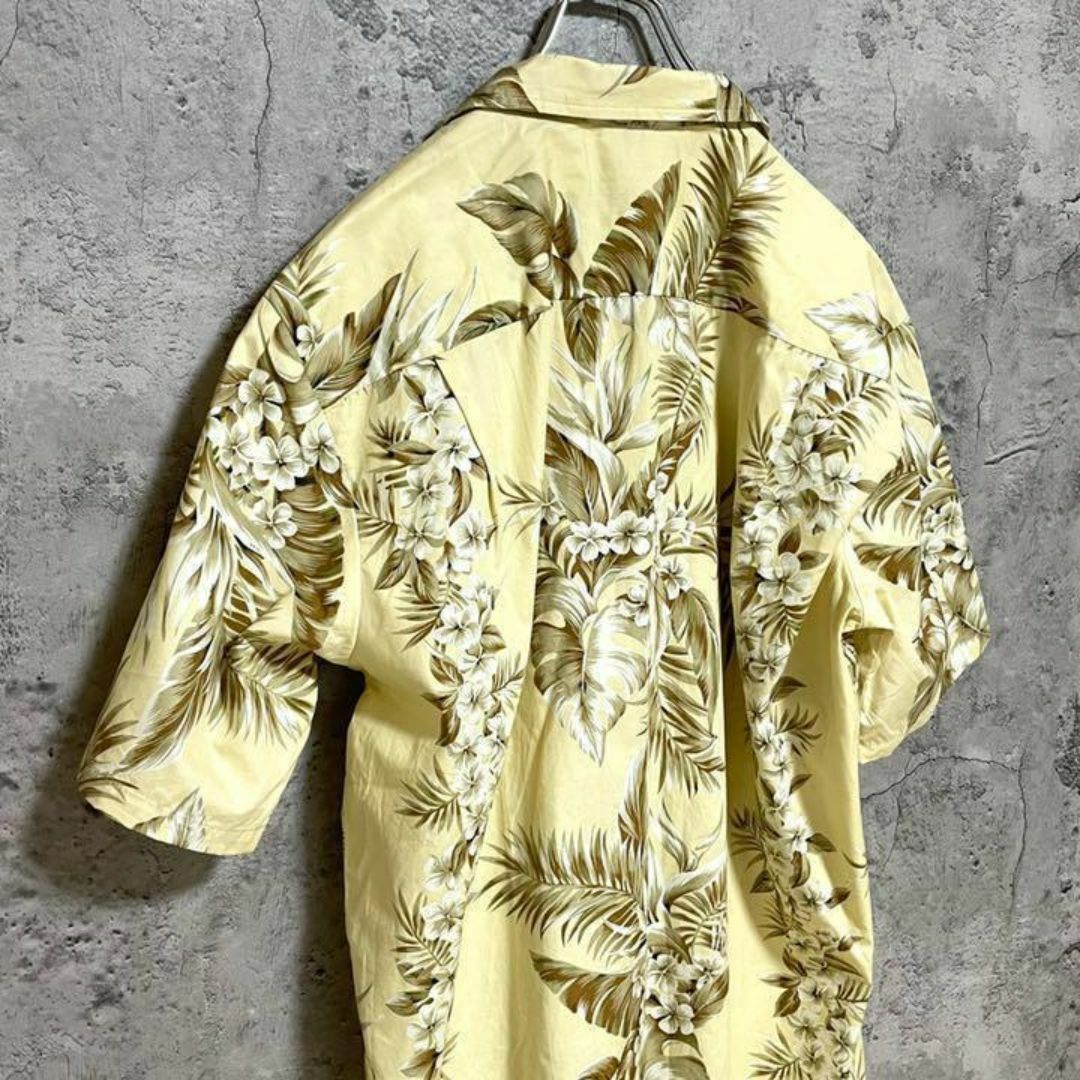 ヴィンテージ　アロハシャツ　オープンカラー　イエロー系　ボタニカル柄　花柄 メンズのトップス(Tシャツ/カットソー(半袖/袖なし))の商品写真