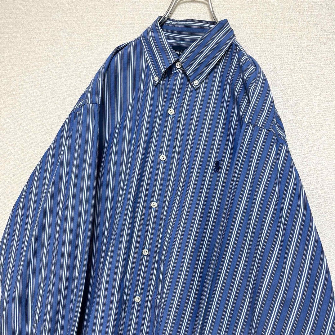 Ralph Lauren(ラルフローレン)のラルフローレン BDシャツ 長袖 ブルー ストライプ 紺ポニー刺繍 ゆるだぼ メンズのトップス(シャツ)の商品写真