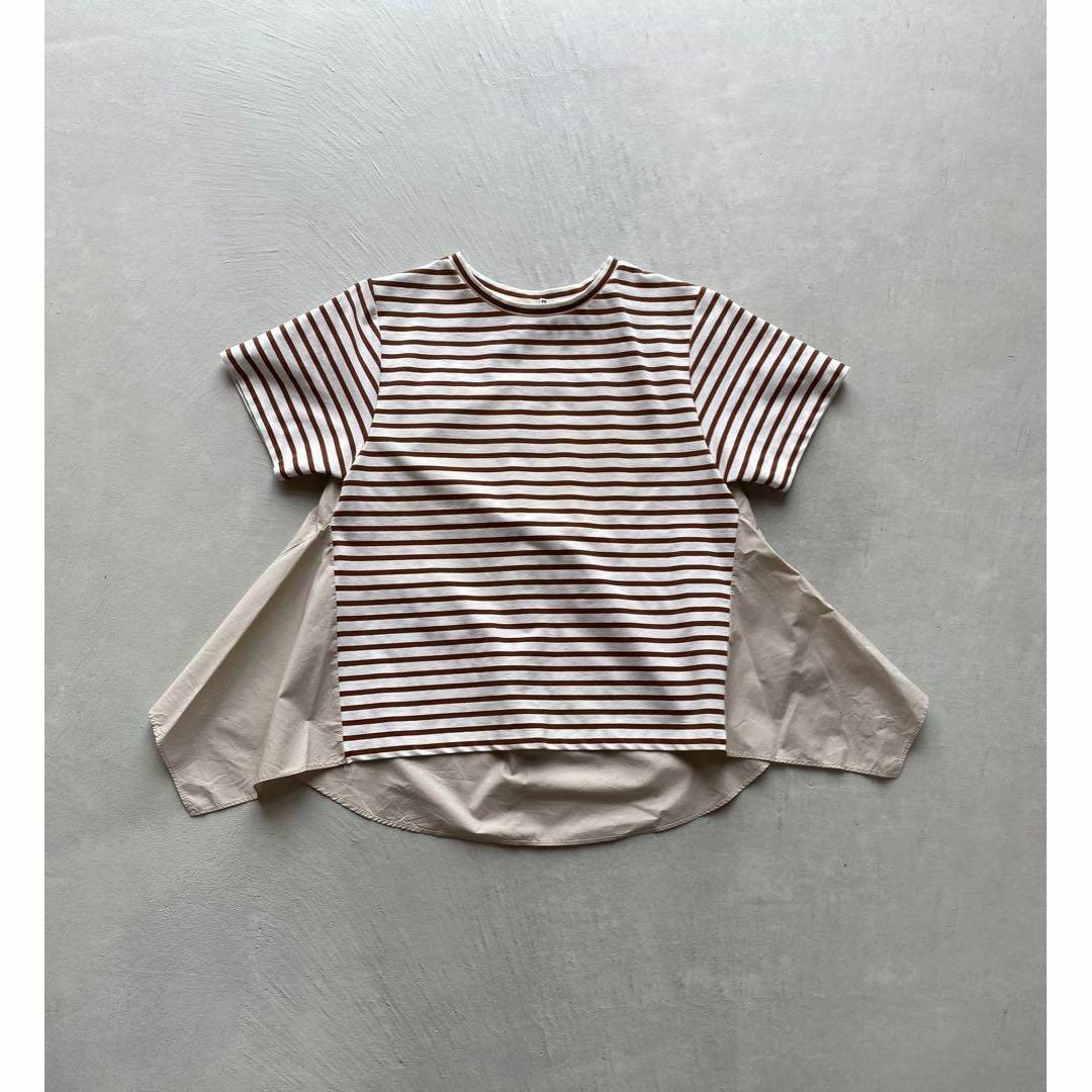 《Mylanka》ミランカ ボーダー切替カットソー ブラウン系 (f871) レディースのトップス(Tシャツ(半袖/袖なし))の商品写真