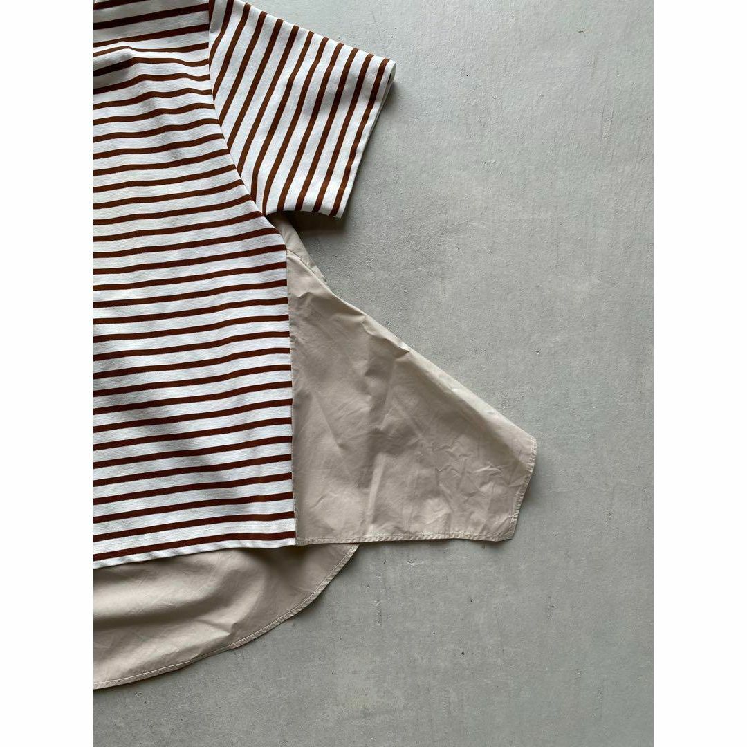 《Mylanka》ミランカ ボーダー切替カットソー ブラウン系 (f871) レディースのトップス(Tシャツ(半袖/袖なし))の商品写真