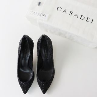 未使用 ドゥーズィエムクラス Deuxieme Classe CASADEI カサディ グリッター パンプス 5.5/ブラック【2400013817622】