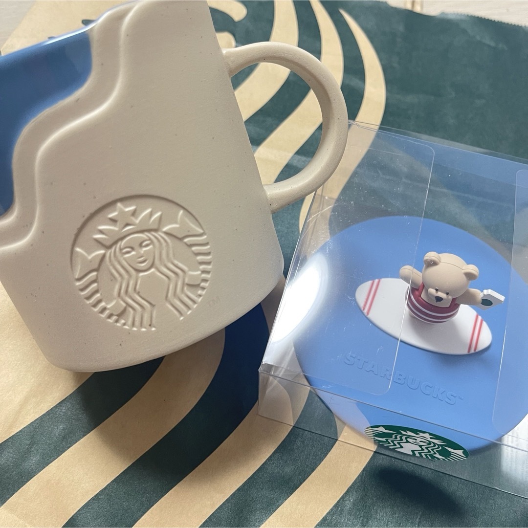 Starbucks Coffee(スターバックスコーヒー)のシーサイドマグ414ml ベアリスタ　シリコンリッド　セット　スタバ キッズ/ベビー/マタニティの授乳/お食事用品(マグカップ)の商品写真