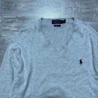 ポロラルフローレン(POLO RALPH LAUREN)の美品 ポロラルフローレン ピーマコットン S グレー Vネック セーター(ニット/セーター)