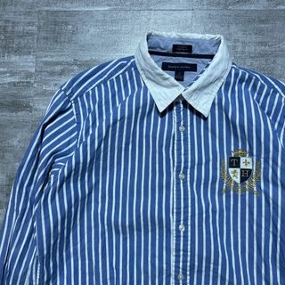 トミーヒルフィガー(TOMMY HILFIGER)のトミーヒルフィガー ストライプ 切替長袖シャツ エンブレム Tommy L(Tシャツ/カットソー(七分/長袖))