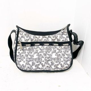 レスポートサック(LeSportsac)のLESPORTSAC(レスポートサック) ショルダーバッグ美品  - 白×黒 花柄 レスポナイロン(ショルダーバッグ)