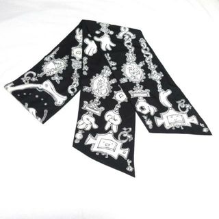 エルメス(Hermes)のHERMES(エルメス) スカーフ美品  マキシツイリー 黒×白 リボンスカーフ(バンダナ/スカーフ)