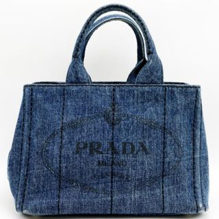 プラダ(PRADA)のPRADA プラダ ハンドバッグ トートバッグ カナパ ロゴ ネイビー インディゴ 藍色 青 デニム キャンバス レディース ウィメンズ ファッション 【中古】(ハンドバッグ)