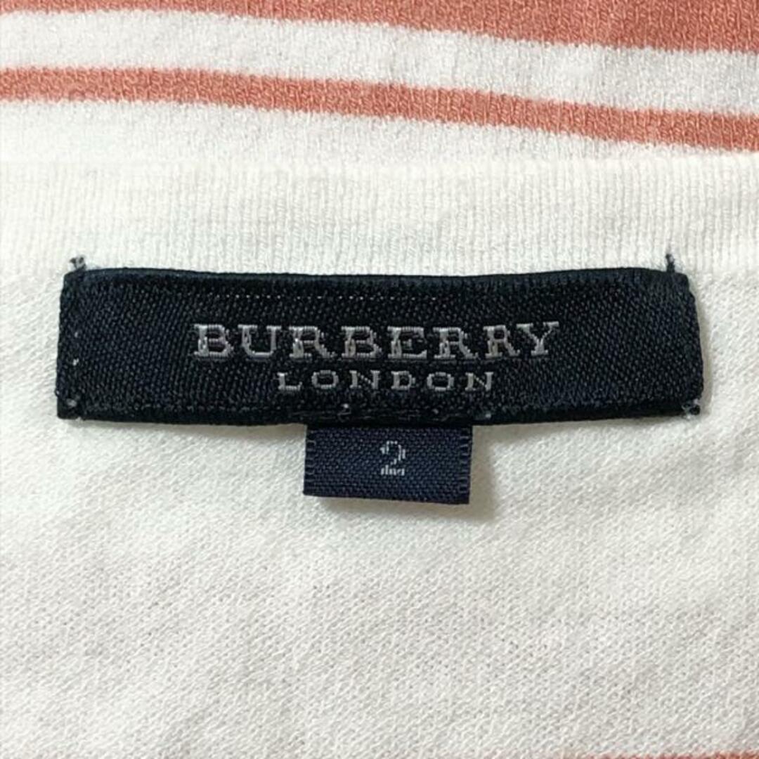 Burberry LONDON(バーバリーロンドン) 長袖カットソー サイズ2 M レディース - 白×オレンジ クルーネック/ボーダー レディースのトップス(カットソー(長袖/七分))の商品写真