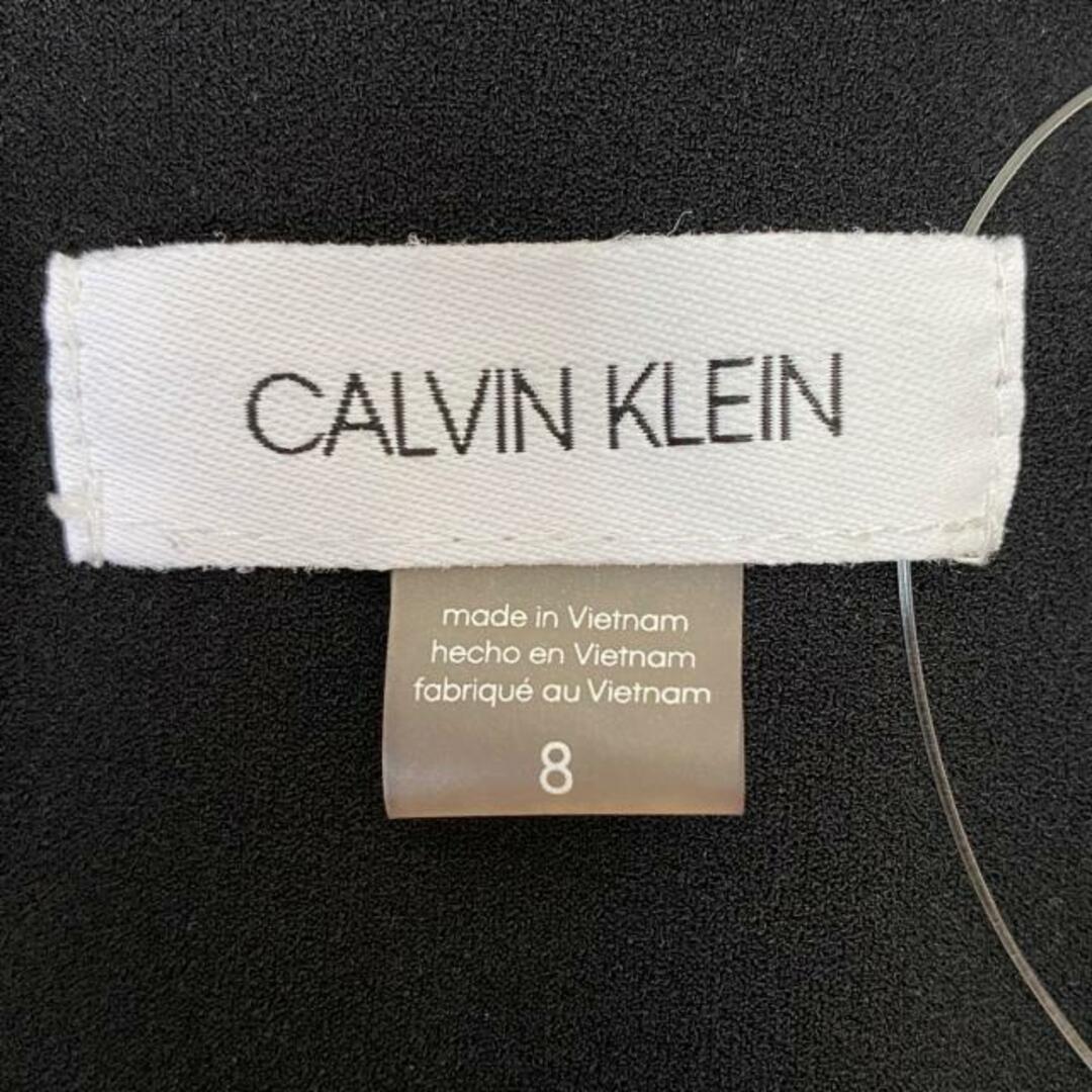 Calvin Klein(カルバンクライン)のCalvinKlein(カルバンクライン) ワンピース サイズ8 M レディース - 黒×白 Vネック/長袖/ひざ丈/リボン レディースのワンピース(その他)の商品写真