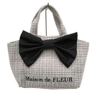 メゾンドフルール(Maison de FLEUR)のMaison de FLEUR(メゾンドフルール) トートバッグ美品  ビッグリボン2Wayツイードトートバッグ ライトグレー×グレーベージュ×黒 ポリエステル(トートバッグ)