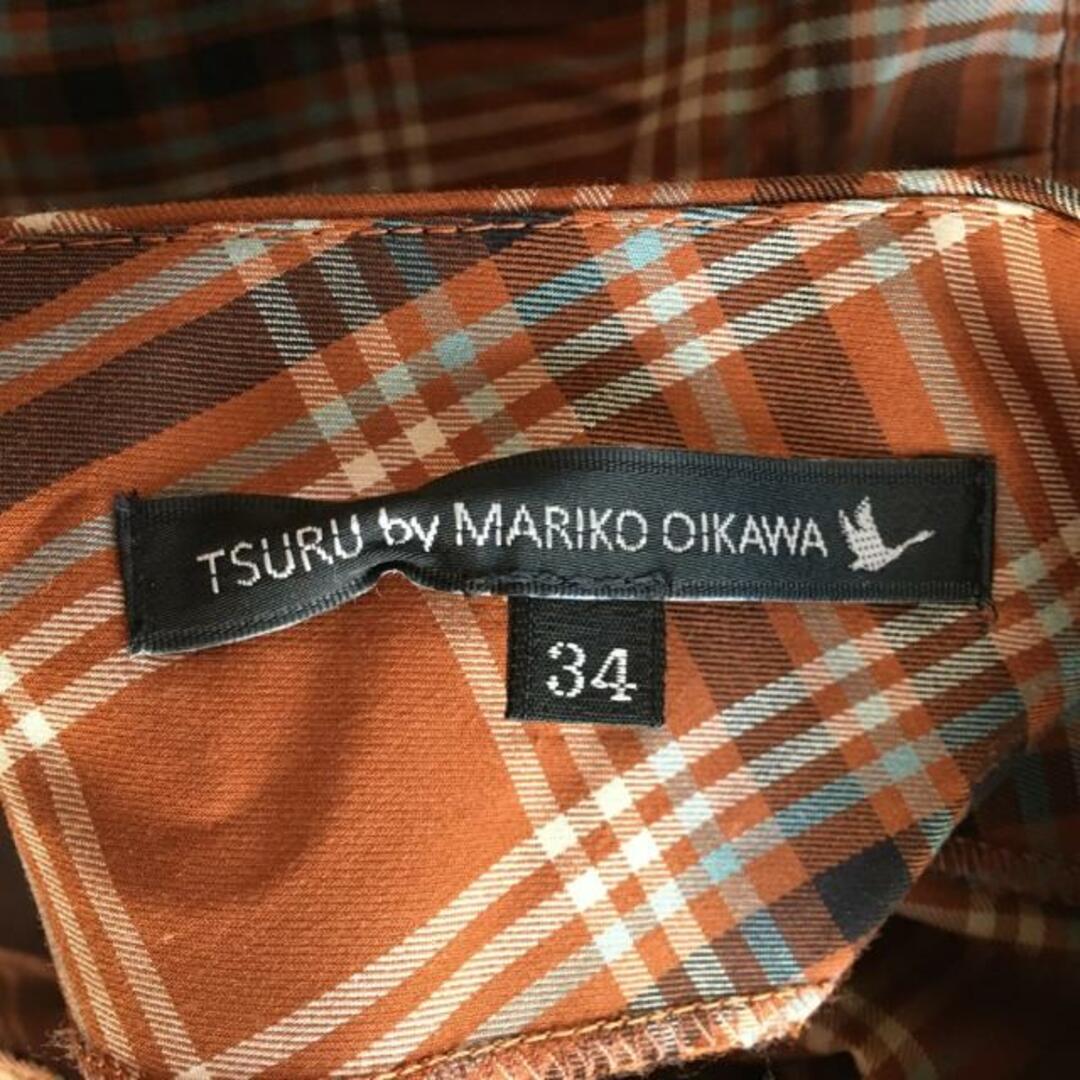 TSURU by Mariko Oikawa(ツルバイマリコオイカワ)のTSURU BY MARIKO OIKAWA(ツルバイマリコオイカワ) ワンピース サイズ34 S レディース - ブラウン×黒×マルチ クルーネック/半袖/ロング/チェック柄 綿 レディースのワンピース(その他)の商品写真