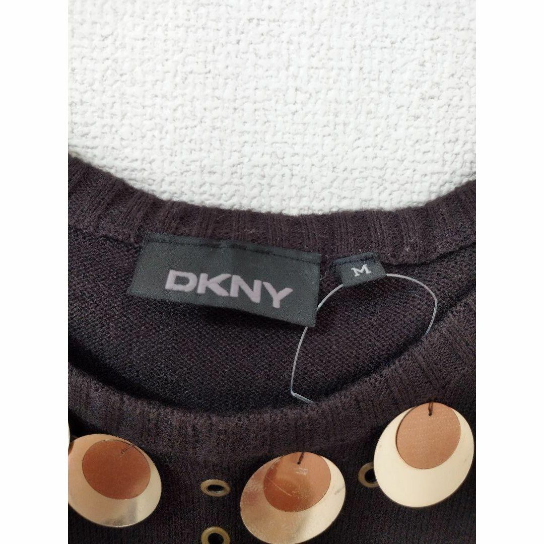 DKNY(ダナキャランニューヨーク)のDKNY【M】ニット　コットンセーター　半袖　ブラウン　飾り襟　美品 レディースのトップス(ニット/セーター)の商品写真