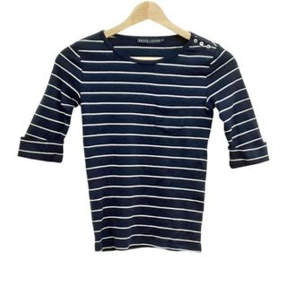 ラルフローレン(Ralph Lauren)のRalphLauren(ラルフローレン) 七分袖Tシャツ サイズS レディース美品  - ネイビー×白 ボーダー(Tシャツ(長袖/七分))